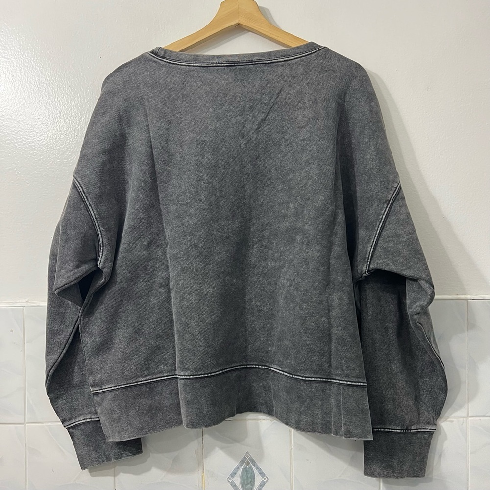 Seint Acid Wash Gray Fleece Crewneck Sweatshirt Pullover M Grunge Punk Casual - Picture 3 of 10